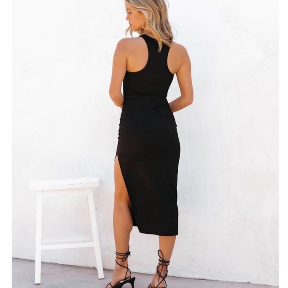 VICI Sleeveless Knit Black Bodycon Midi Dress - Picture 2 of 11